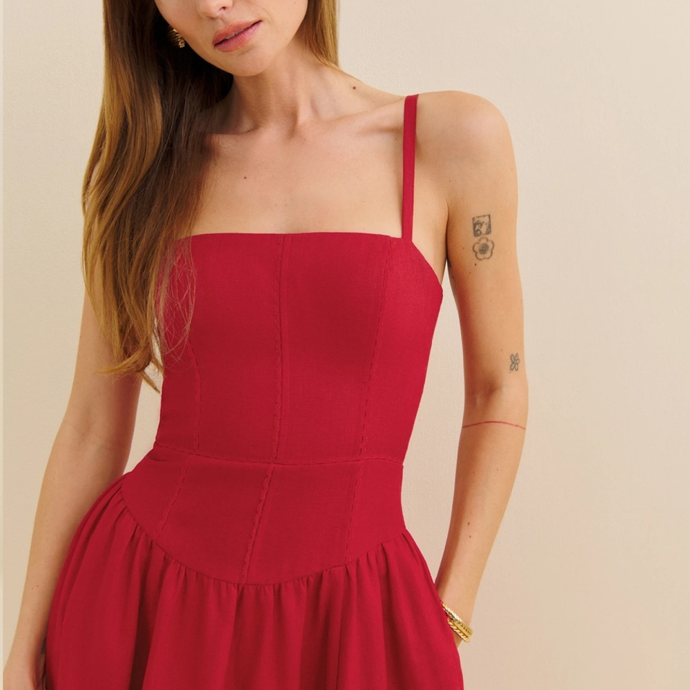 Reformation Katarin Linen Dress Lipstick